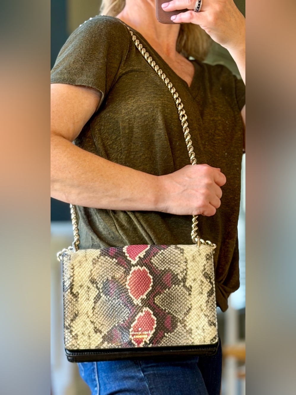 Kate Spade Statement 2010s Reece Park Marci Snake Print Shoulder Bag